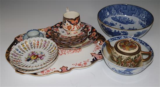 A group of assorted ceramics including a Royal Crown Derby tray and a pair of Meissen type dishes